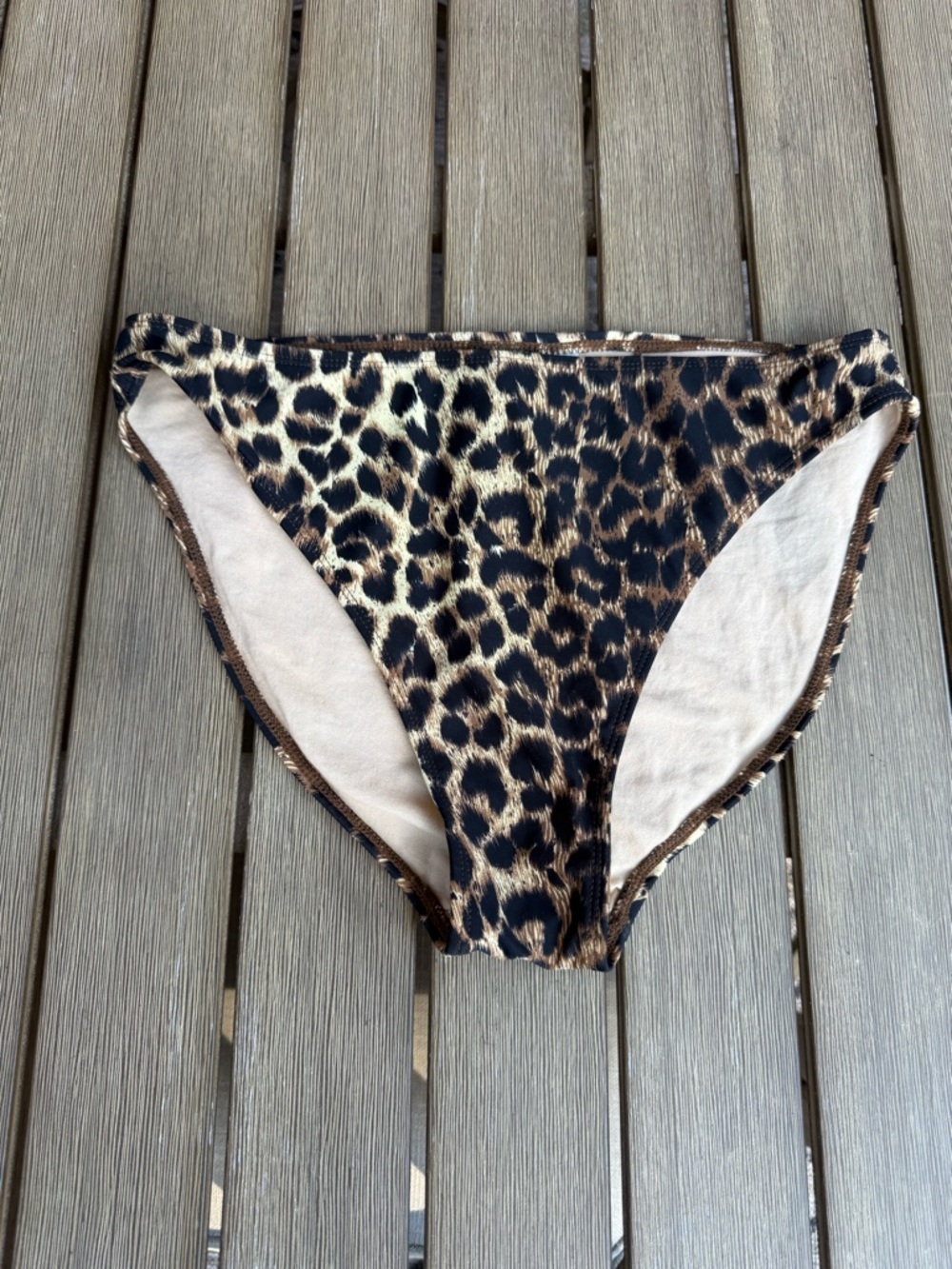 Sun Streak by Newport News Leopard Print High Cut Bikini Bottoms Vintage 90 Swim